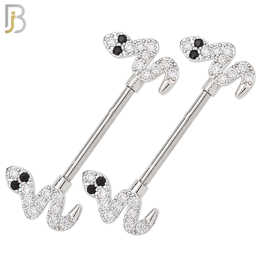 NP49 - 316L Surgical Steel Snake Design with Multi Zircon Nipple Rings Pair image 0