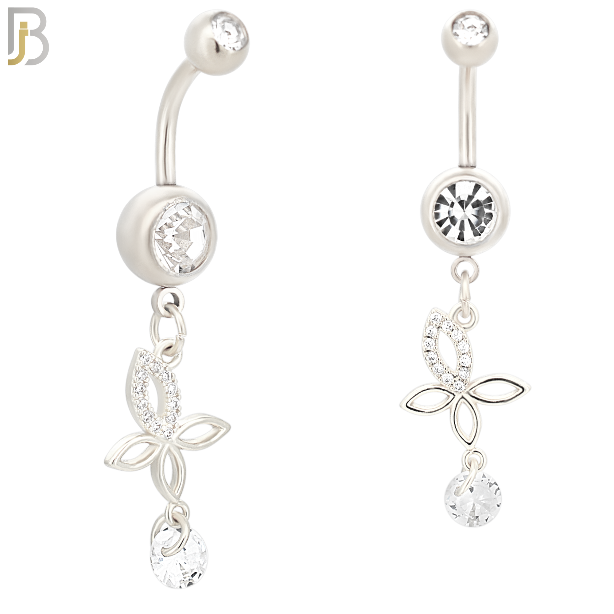 N098  - 316L Stainless Steel Round Zircon In Bezel Setting with Dangling Butterfly with Round Zircon Belly Ring image 1