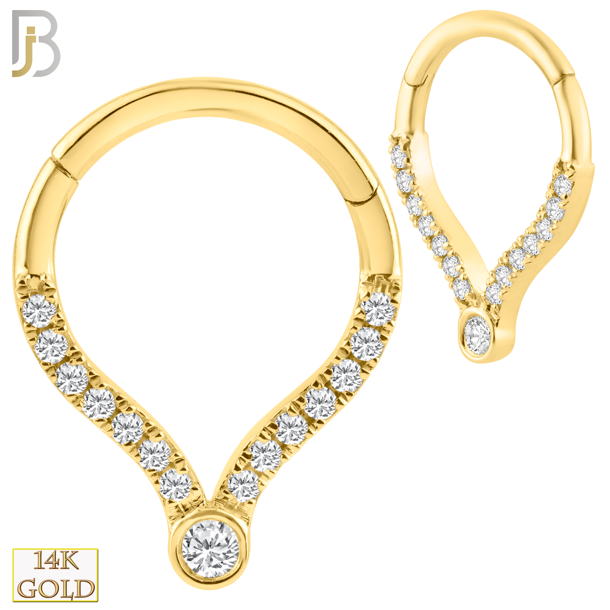 14-CT54 -  14K Solid Gold Pear Shaped Hinged Hoops with Multi Zircon image 0