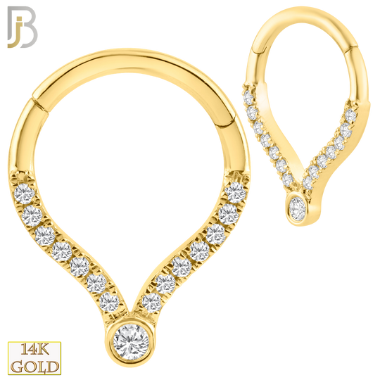 14-CT54 -  14K Solid Gold Pear Shaped Hinged Hoops with Multi Zircon image 0