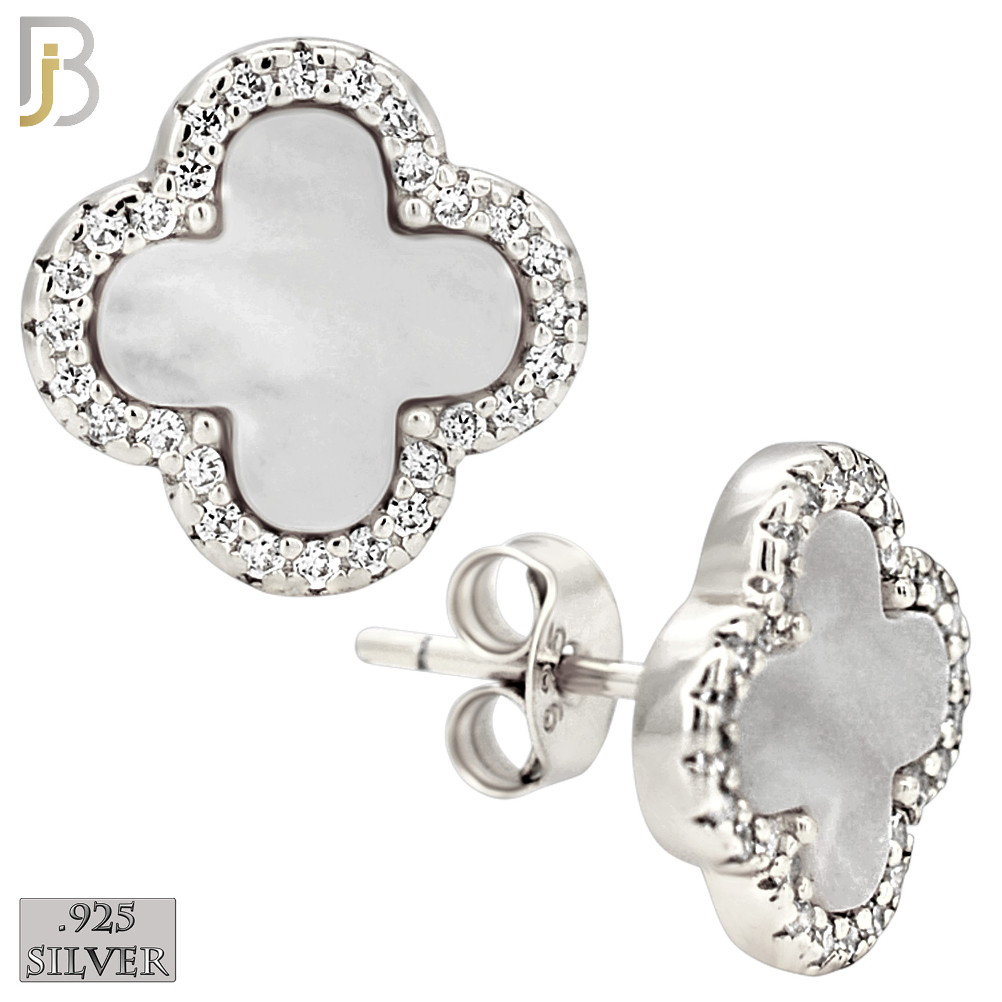 925-ES521 - 925 Sterling Silver Clover Stud Earrings with CZ - Enamel Finish image 1