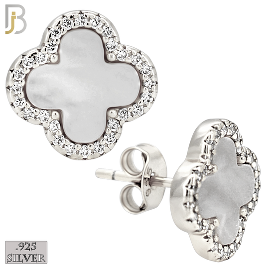 925-ES521 - 925 Sterling Silver Clover Stud Earrings with CZ - Enamel Finish image 1