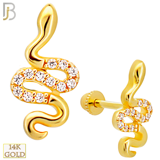 14-TB82 - 14k Yellow Gold Snake with CZ Tragus Barbell with Baby Screw Backing image 0