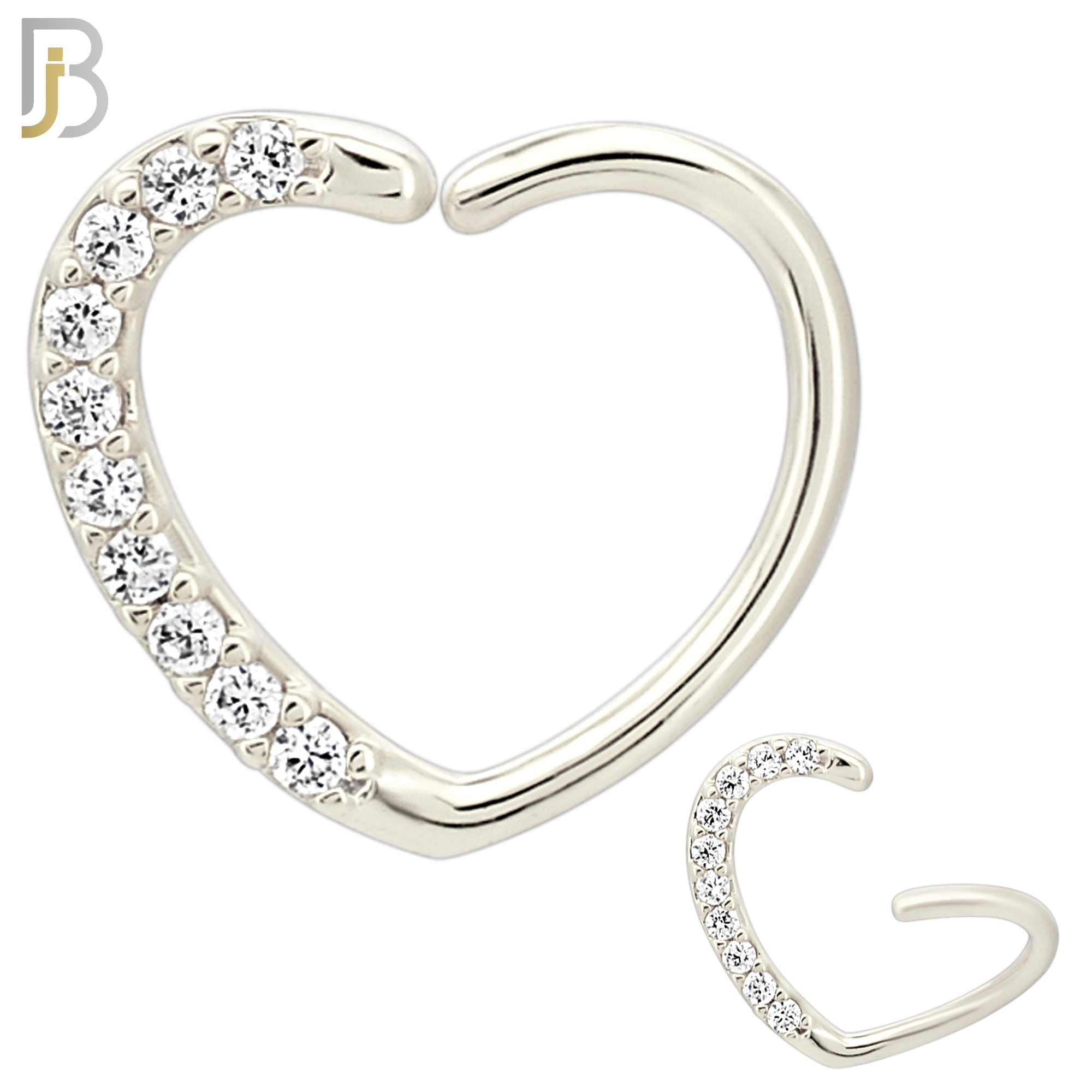 CT109 - (Pack of 6) 316 Surgical Steel Hollow Heart with Multi Zircon Twist to Open Nose Hoop image 2