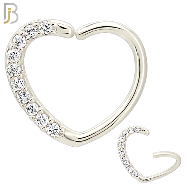 CT109 - (Pack of 6) 316 Surgical Steel Hollow Heart with Multi Zircon Twist to Open Nose Hoop image 2