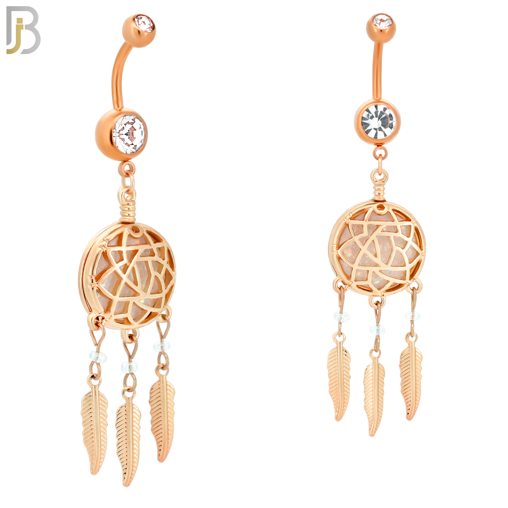 N008 - 316L Stainless Steel Dangling Opal Dreamcatcher Design Belly Ring with 4mm Screw Ball image 2