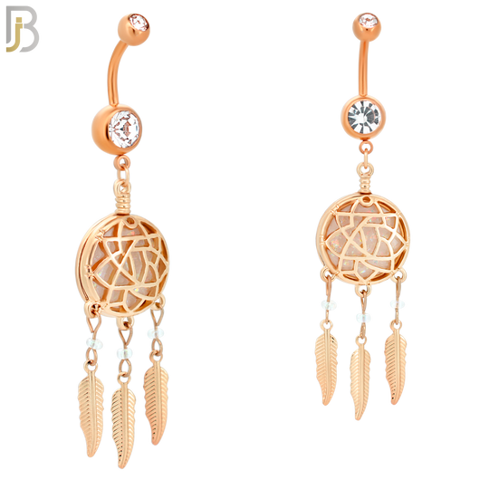 N008 - 316L Stainless Steel Dangling Opal Dreamcatcher Design Belly Ring with 4mm Screw Ball image 2
