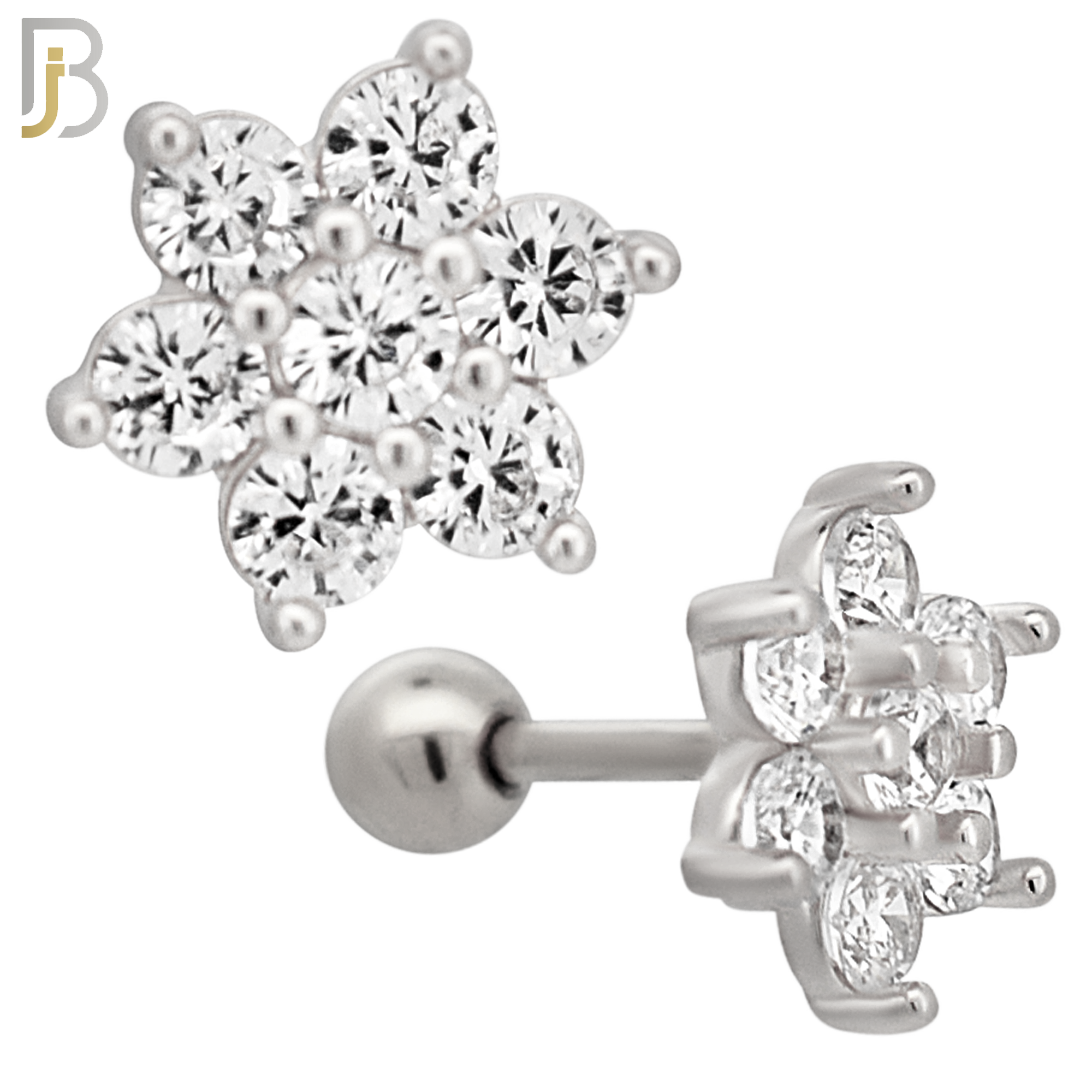 TB87 - 316L Stainless Steel Flower with CZ Tragus/Cartilage Barbell (PACK OF 6) image 1