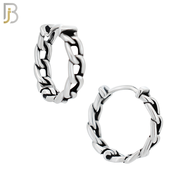ES130 - Stainless Steel Vintage Tribal Chain Huggies Hoops Earrings image 3