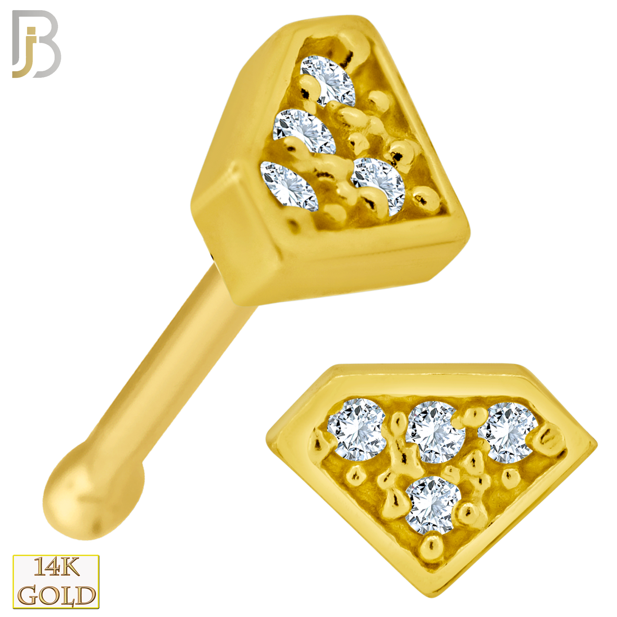 14-NR53B - 14k Solid Gold Nose Bone Diamond Design Clear Zircon image 0