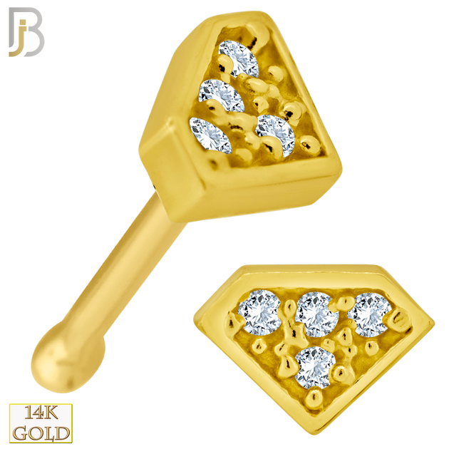 14-NR53B - 14k Solid Gold Nose Bone Diamond Design Clear Zircon image 0