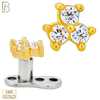 14-G23-DM17 - 14k Titanium Anchor and 14k Gold Top Three CZ in Prong Setting Dermal - Internally Threaded image 0