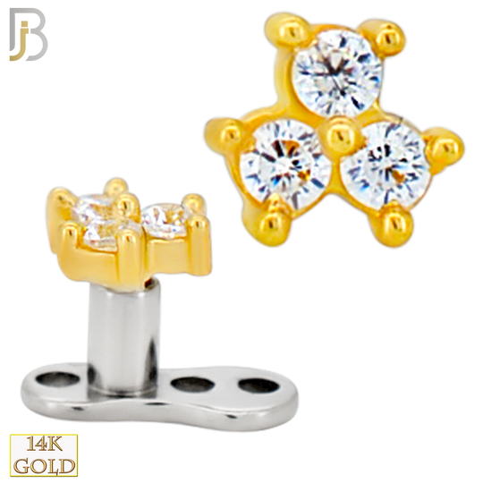 14-G23-DM17 - 14k Titanium Anchor and 14k Gold Top Three CZ in Prong Setting Dermal - Internally Threaded image 0