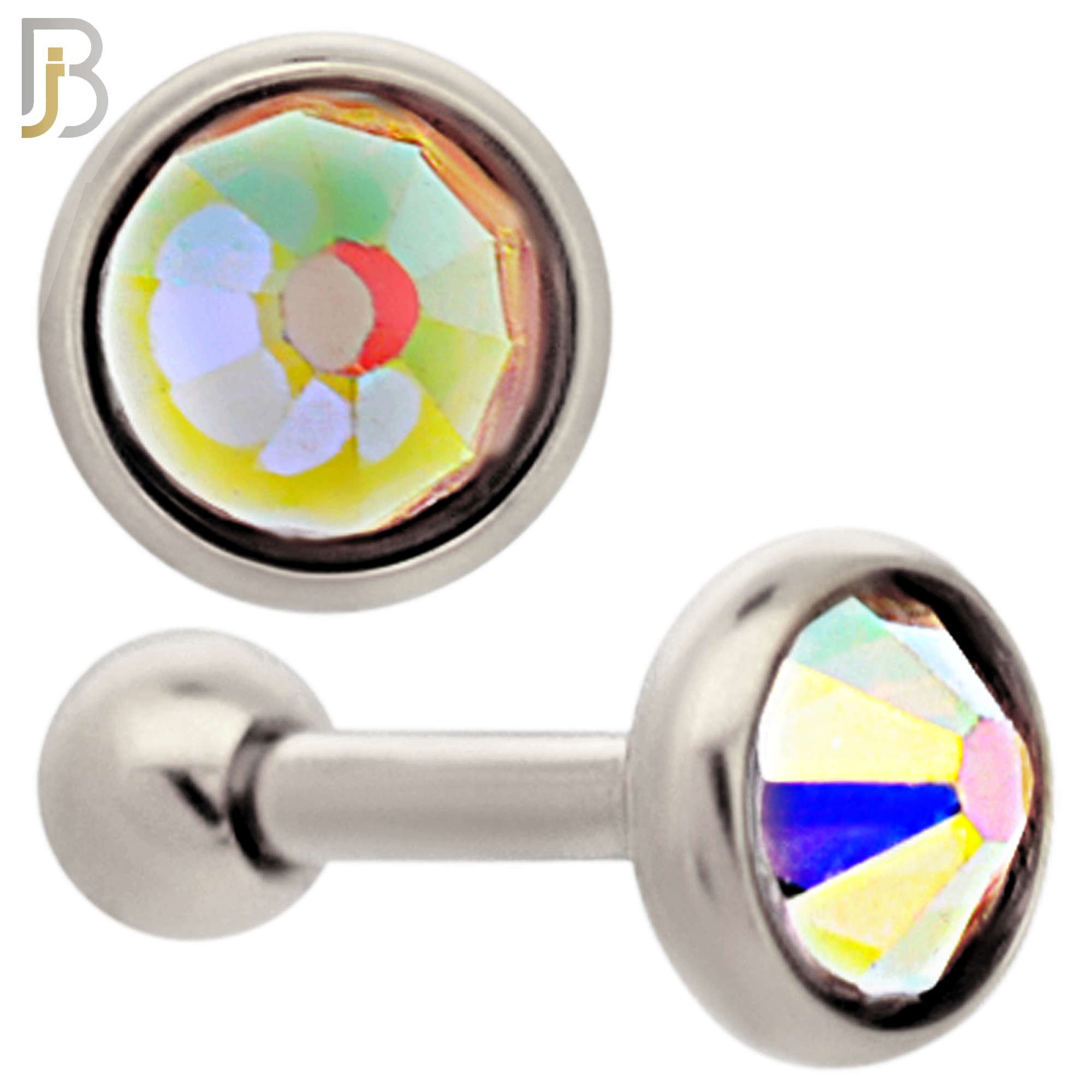 TB118SA - 316L Stainless Steel Bezel with AB Color CZ Tragus/Cartilage Barbell (PACK OF 6) image 3