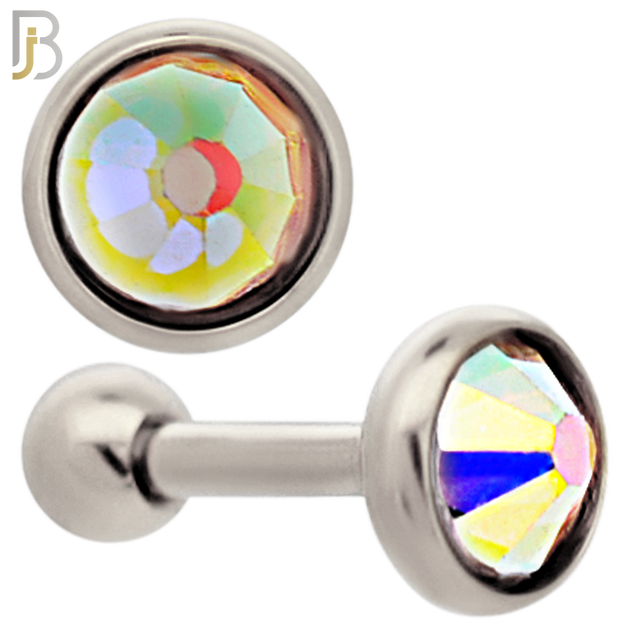 TB118SA - 316L Stainless Steel Bezel with AB Color CZ Tragus/Cartilage Barbell (PACK OF 6) image 3