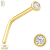 14-NR06C - 14k Yellow Gold L-Shape Nose Ring with Round CZ in Bezel Setting image 1