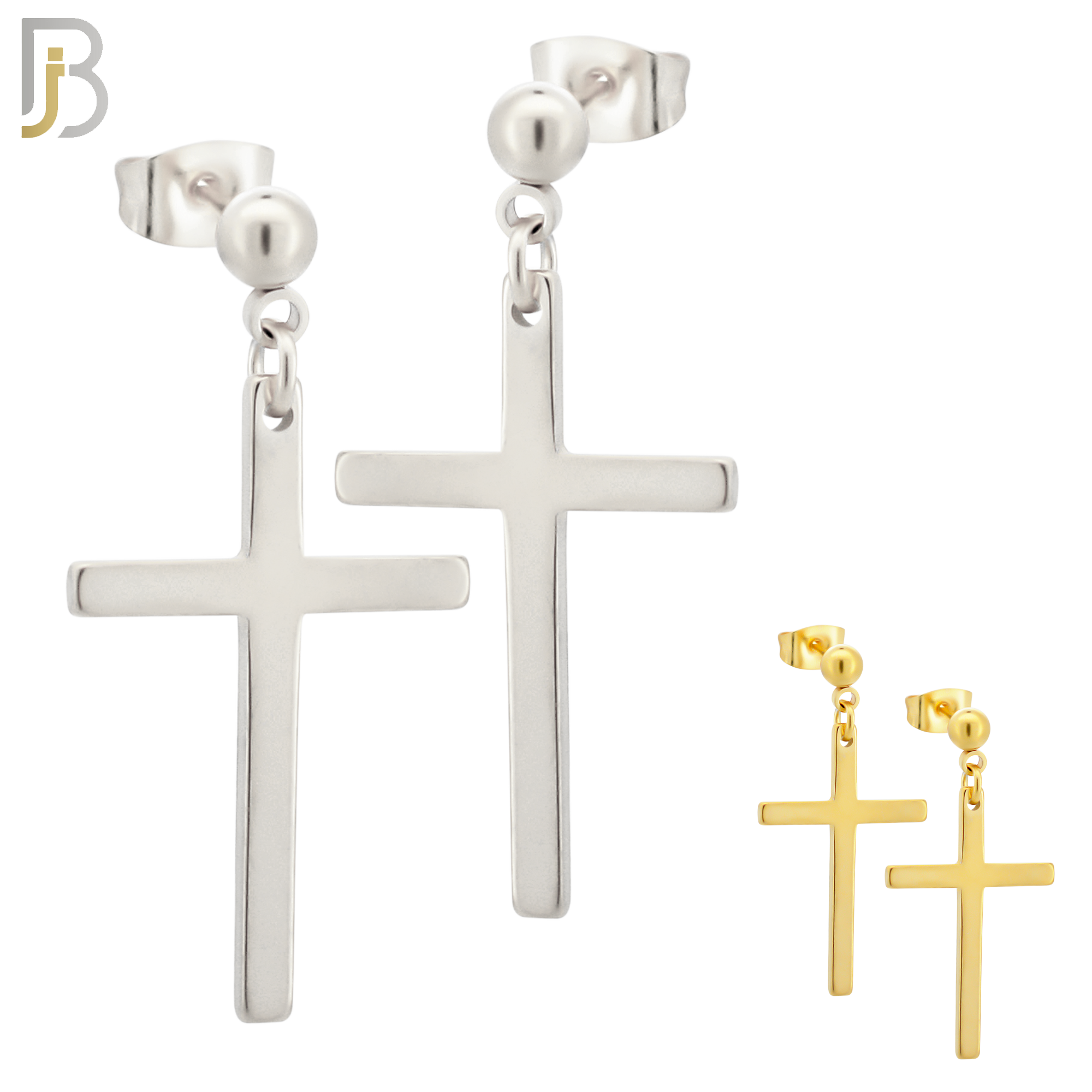 ES90 - 316L Stainless Steel Dangling 25x16mm Cross Design Earrings Stud image 0