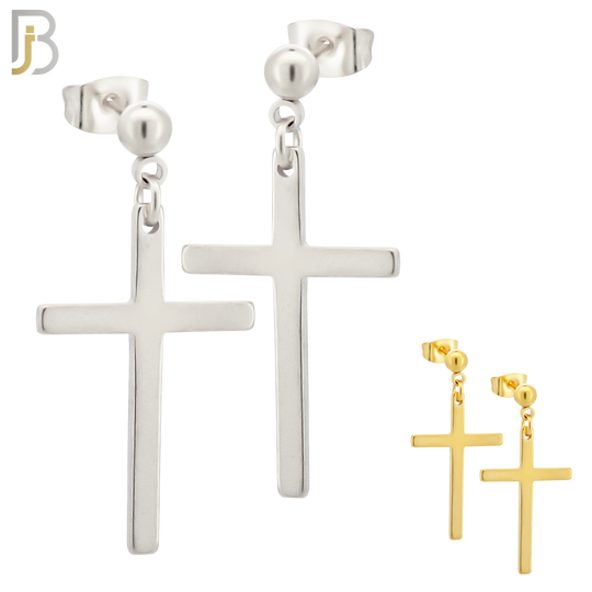 ES90 - 316L Stainless Steel Dangling 25x16mm Cross Design Earrings Stud image 0