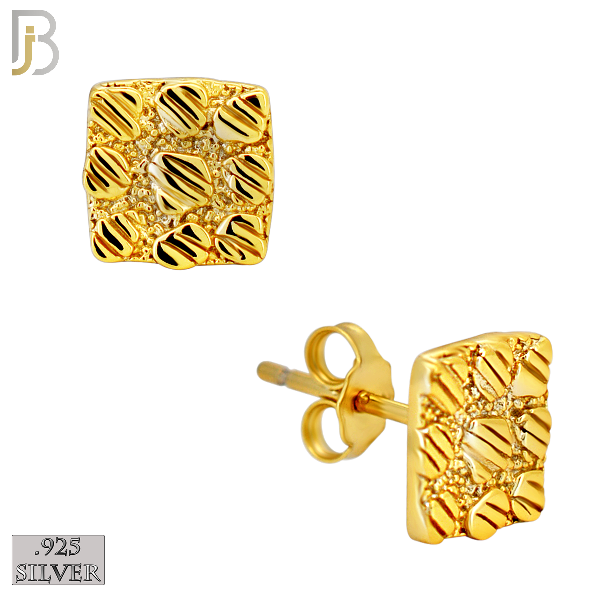 925-ES516 - 925 Sterling Silver Flat (Thin) Square Nugget Push Back Earrings image 2