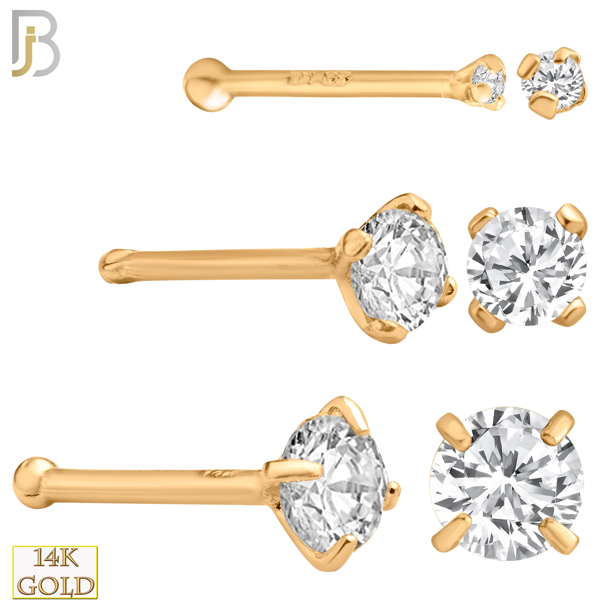 14-NR01CR-20 - 20g Thickness 14k Solid Rose Gold Prong Setting Round Cubic Zirconia Nose Bone image 0