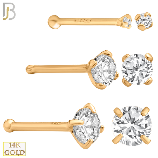 14-NR01CR-20 - 20g Thickness 14k Solid Rose Gold Prong Setting Round Cubic Zirconia Nose Bone image 0