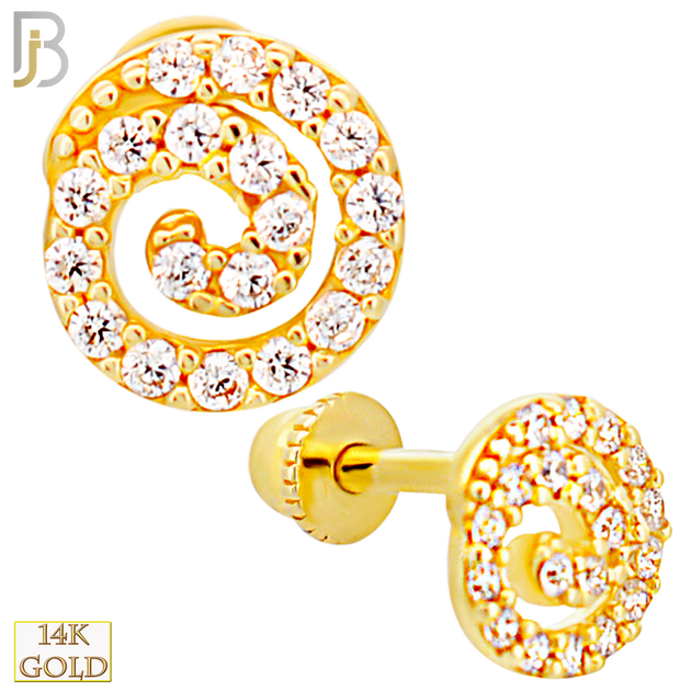 14-TB54 - 14k Yellow Gold Spiral with Multi CZ Tragus Barbell with Baby Screw Backing image 0