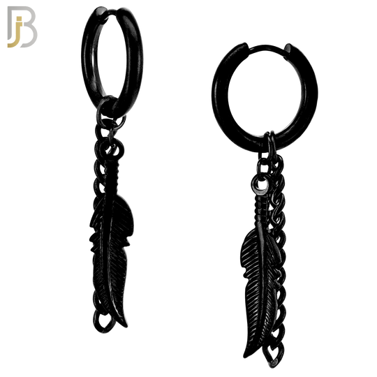ES50 - 316L Stainless Steel Dangling Feather with Chain Design Huggies Clip On image 3