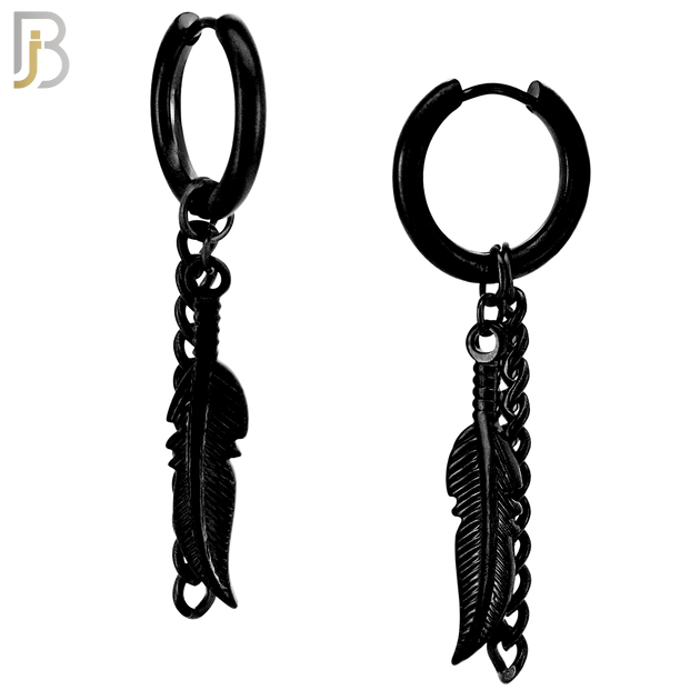 ES50 - 316L Stainless Steel Dangling Feather with Chain Design Huggies Clip On image 3