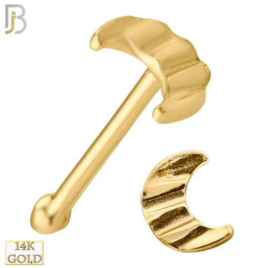 14-NR23BY - 14k Solid Gold Nose Bone Wavy Surface Crescent Moon Design image 0