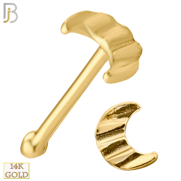 14-NR23BY - 14k Solid Gold Nose Bone Wavy Surface Crescent Moon Design image 0