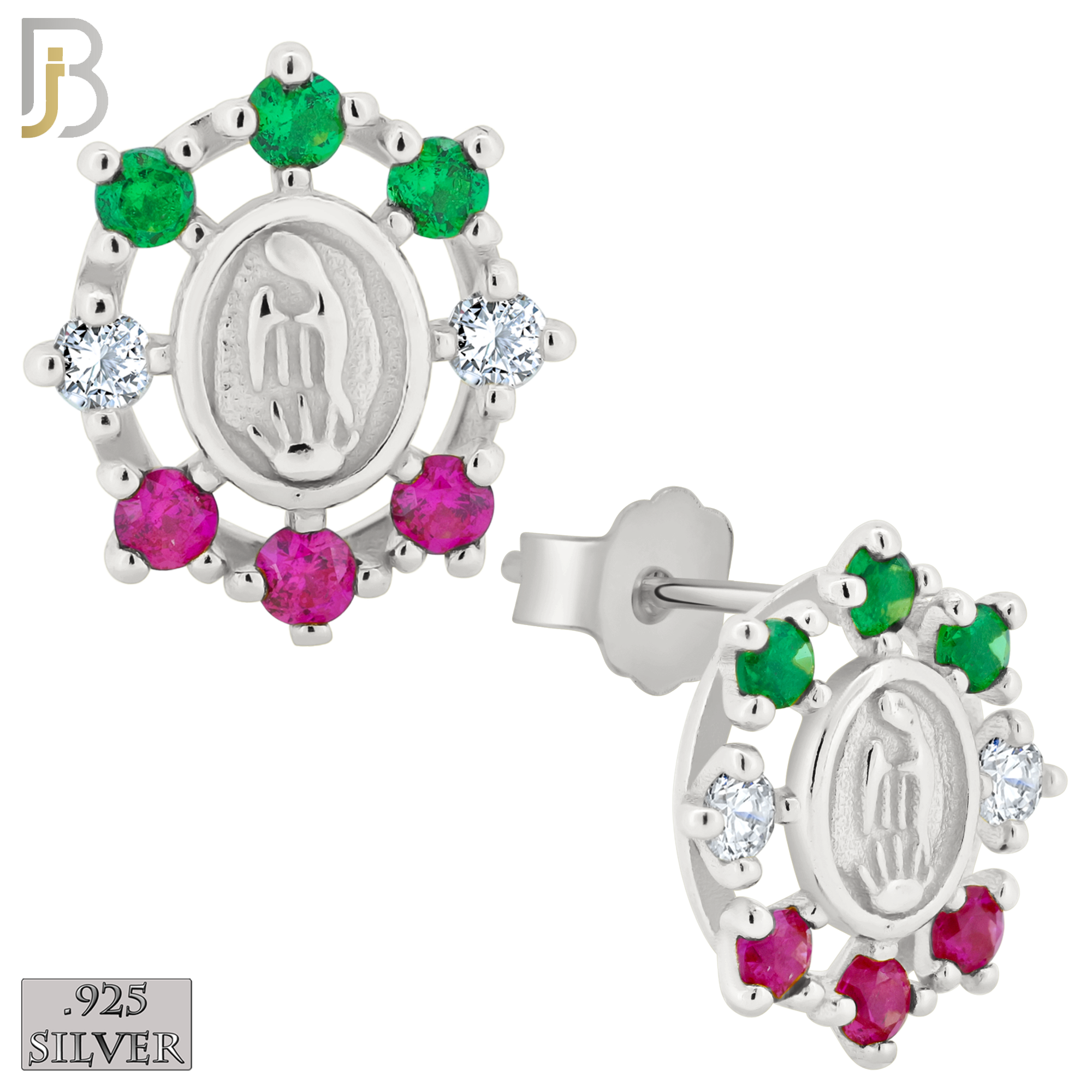 925-ES177 – .925 Sterling Silver Mexican Virgin Mary with Zircon image 1