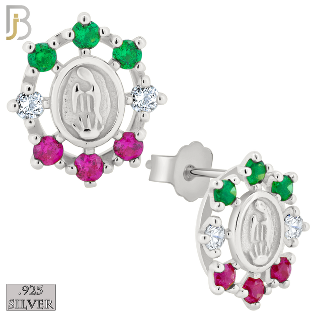 925-ES177 – .925 Sterling Silver Mexican Virgin Mary with Zircon image 1