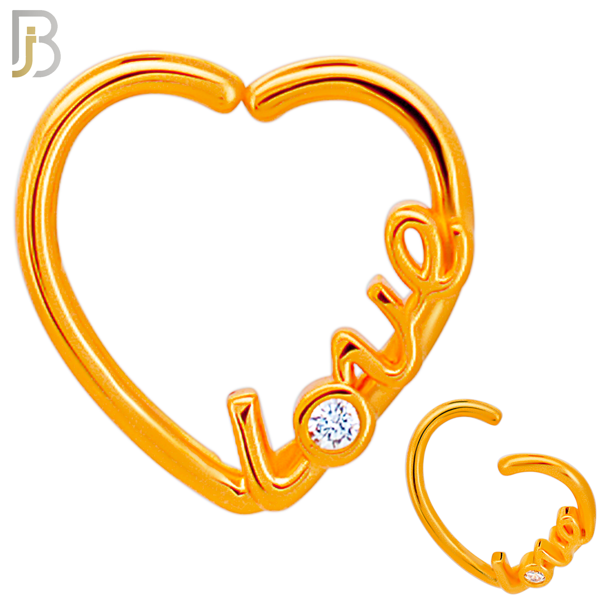 CT110 - 316 Surgical Steel LOVE text with Single  Zircon on O Twist to Open Nose Hoop (Pack of 6) image 3