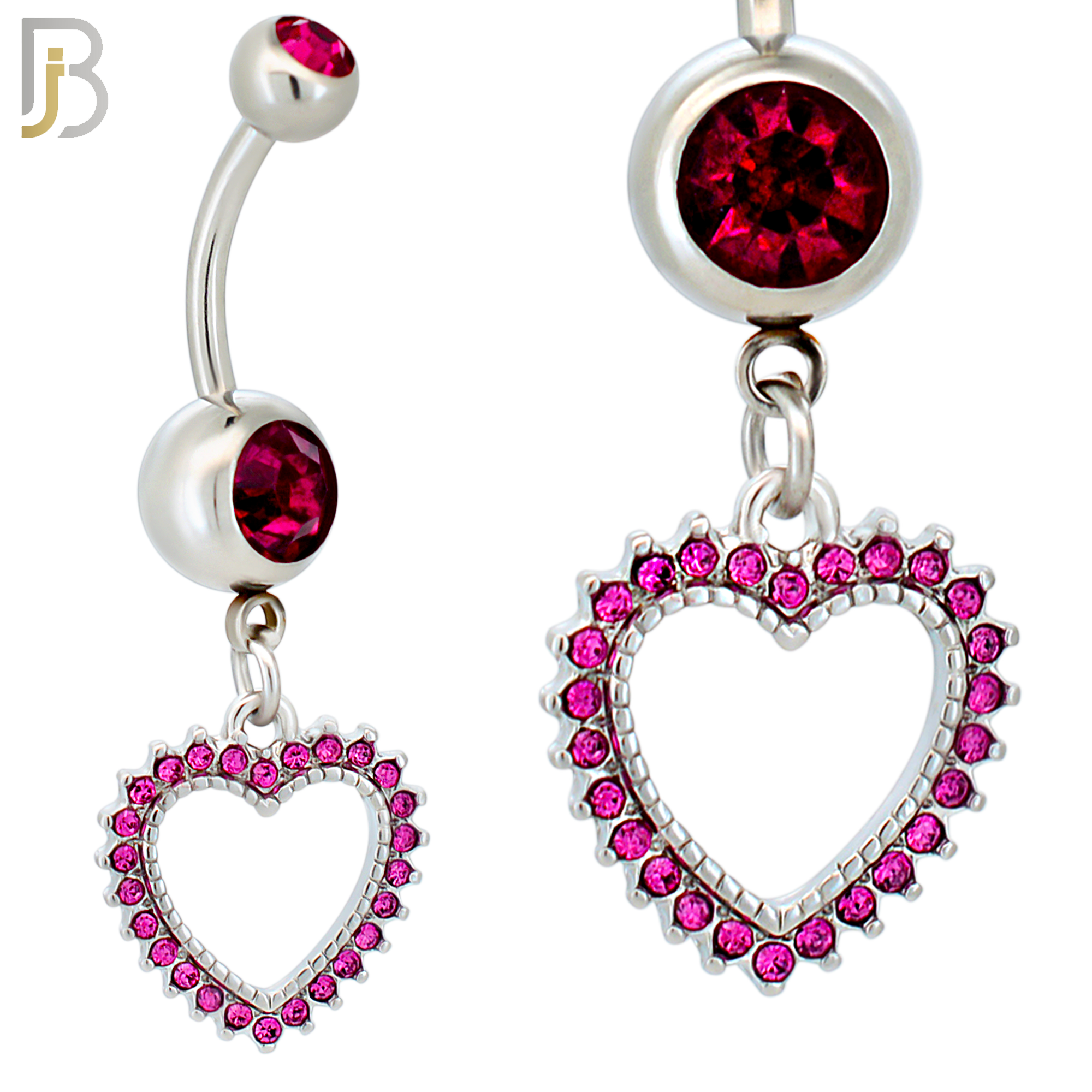 N027  - 316L Stainless Steel Dangling Hollow Spikey Heart with Zircon Design Belly Ring with 4mm Screw Ball image 2
