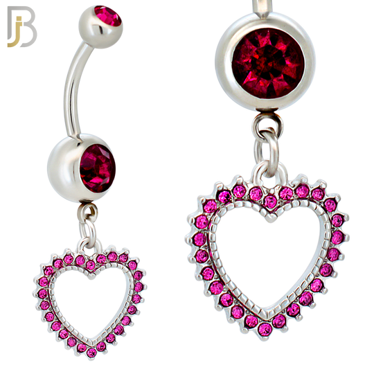 N027  - 316L Stainless Steel Dangling Hollow Spikey Heart with Zircon Design Belly Ring with 4mm Screw Ball image 2