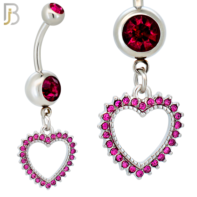 N027  - 316L Stainless Steel Dangling Hollow Spikey Heart with Zircon Design Belly Ring with 4mm Screw Ball image 2