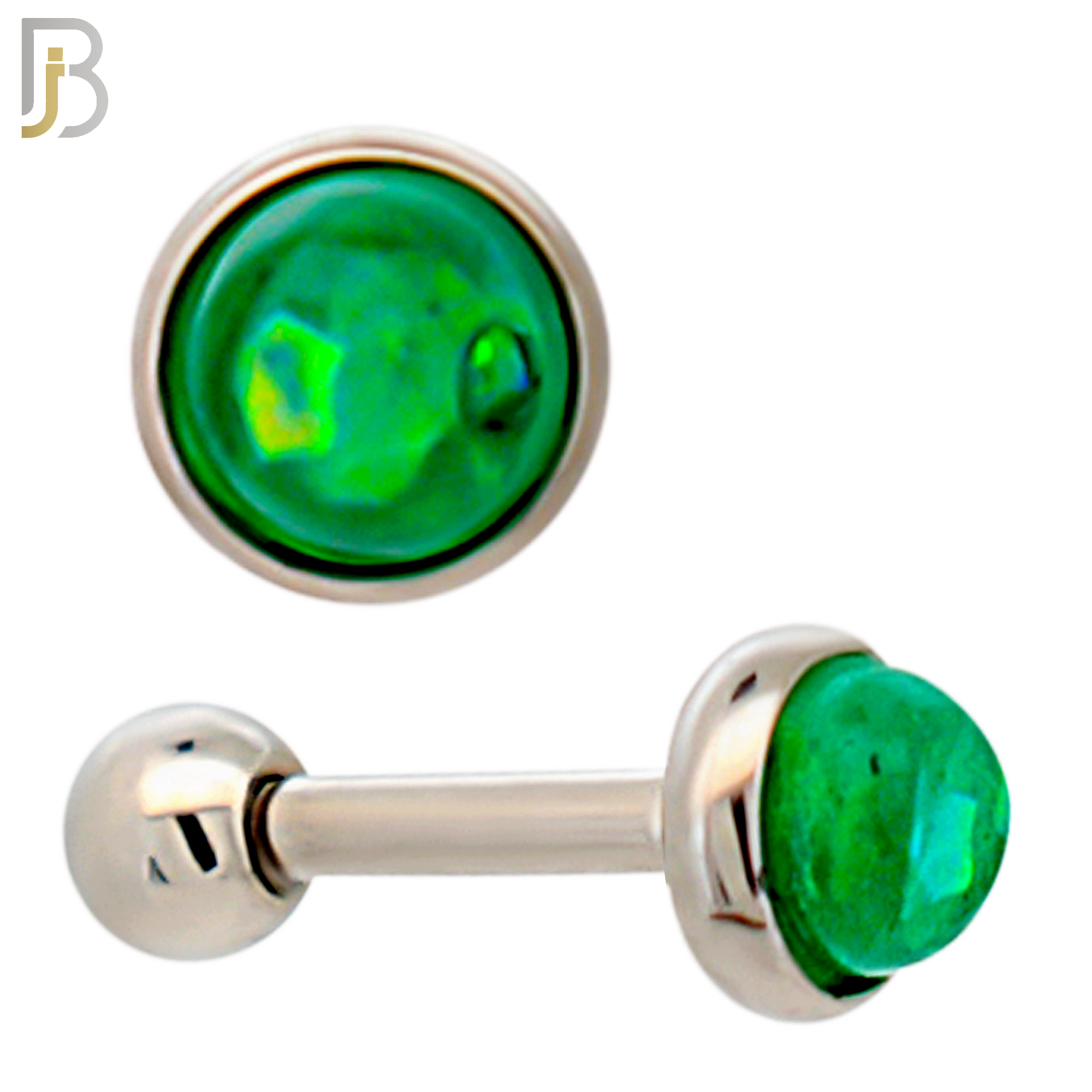 TB120SG - 316L Stainless Steel Opal Green Bezel Tragus/Cartilage Barbell (Pack of 6) image 2