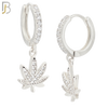 ES118 - 316L Stainless Steel Dangling Leaf with Zircon Huggies Clip On image 1