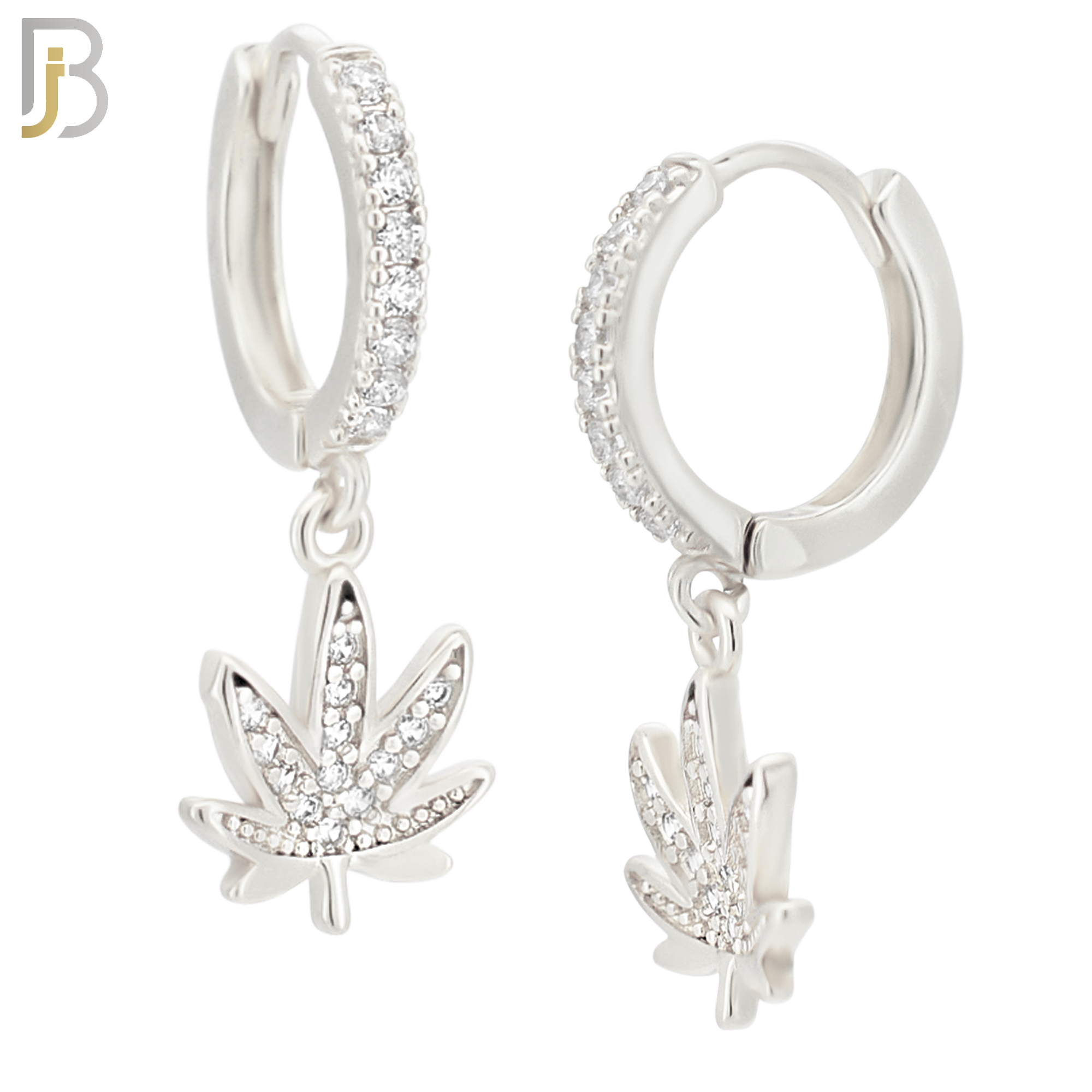 ES118 - 316L Stainless Steel Dangling Leaf with Zircon Huggies Clip On image 1