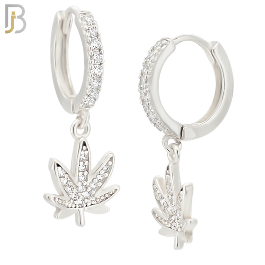 ES118 - 316L Stainless Steel Dangling Leaf with Zircon Huggies Clip On image 1
