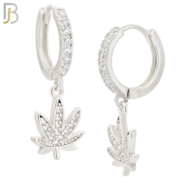 ES118 - 316L Stainless Steel Dangling Leaf with Zircon Huggies Clip On image 1