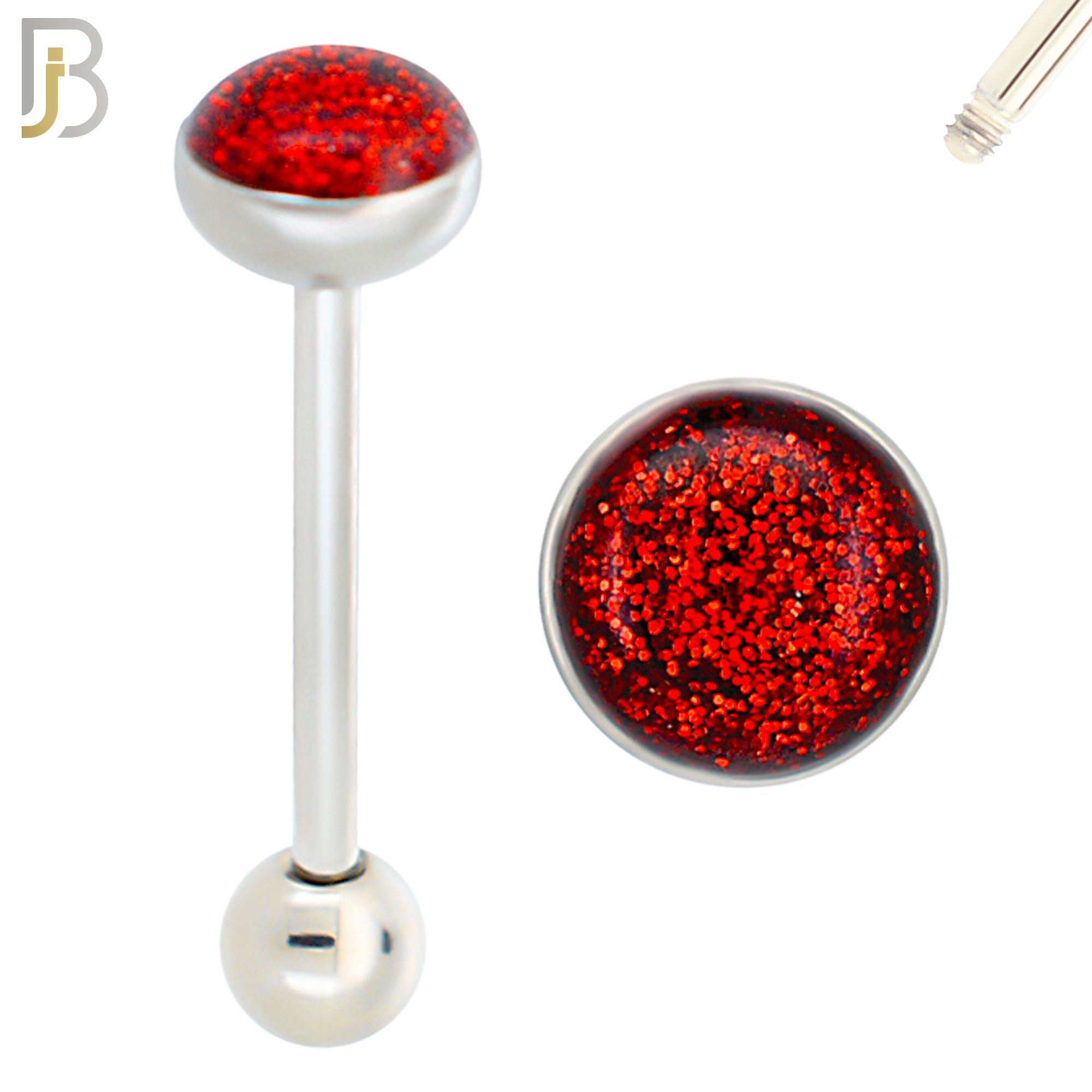 BB06 - 316L Surgical Steel Screw Barbell Glitter Top Mushroom External Threaded (PACK OF 6) image 7