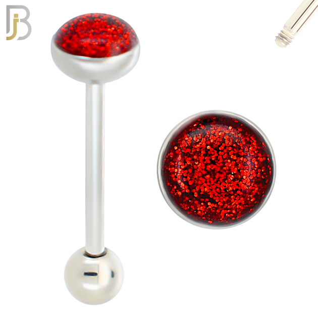 BB06 - 316L Surgical Steel Screw Barbell Glitter Top Mushroom External Threaded (PACK OF 6) image 7