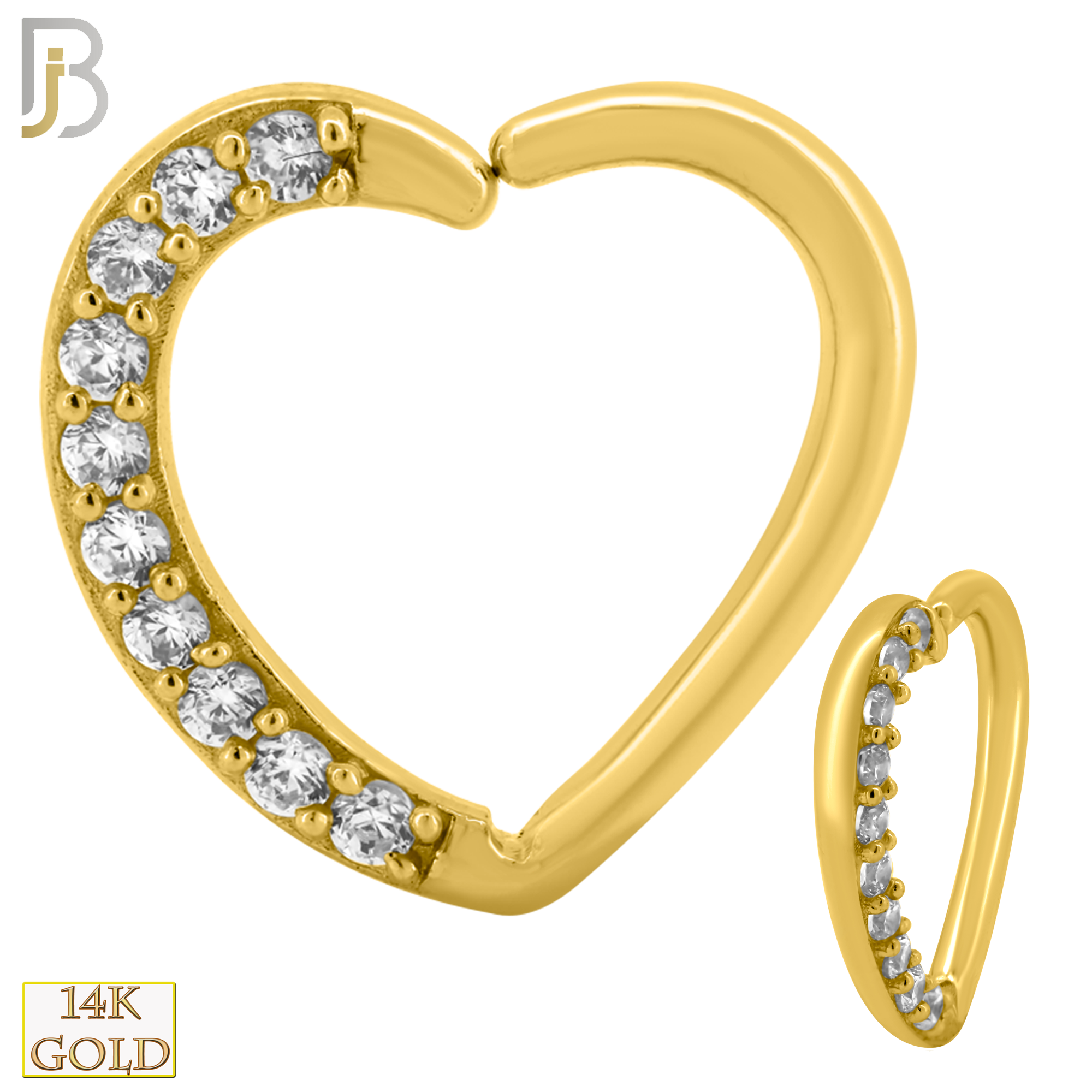 14-TH12 - 14k Yellow Gold Heart with Prong Set Cubic Zirconia Row Helix Hoop - Yellow Gold image
