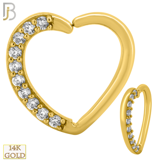 14-TH12 - 14k Yellow Gold Heart with Prong Set Cubic Zirconia Row Helix Hoop - Yellow Gold image