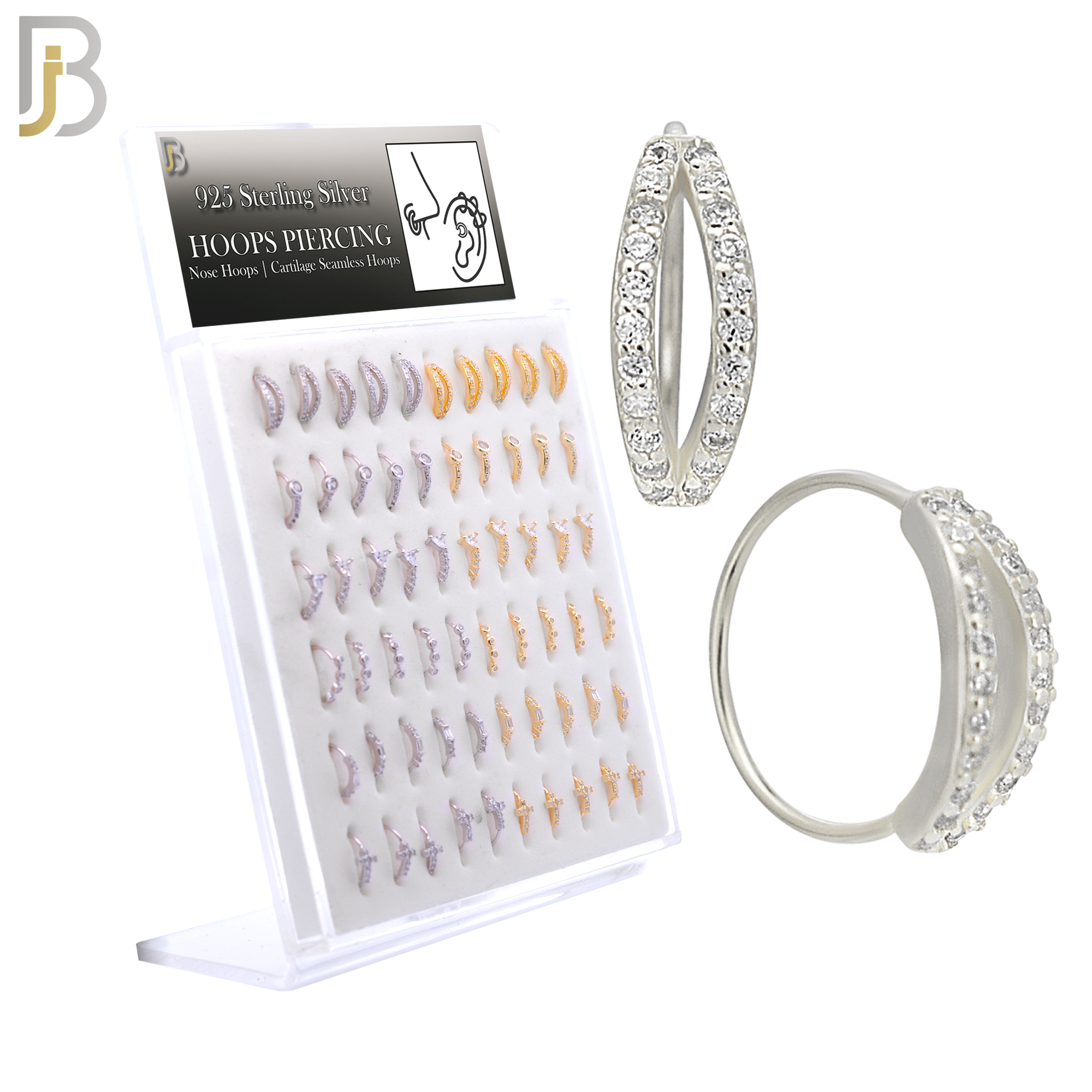 PK-CT9MX1-SG60 - Silver and Gold Plated - 925 Sterling Silver Six Different Designs Nose Hoop - Pack of 60 image 0