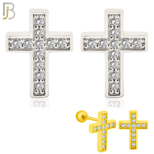 925-ES368 - Screw Ball Back - .925 Sterling Silver Cross Stud Earrings - Small image 0