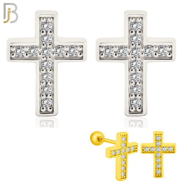 925-ES368 - Screw Ball Back - .925 Sterling Silver Cross Stud Earrings - Small image 0