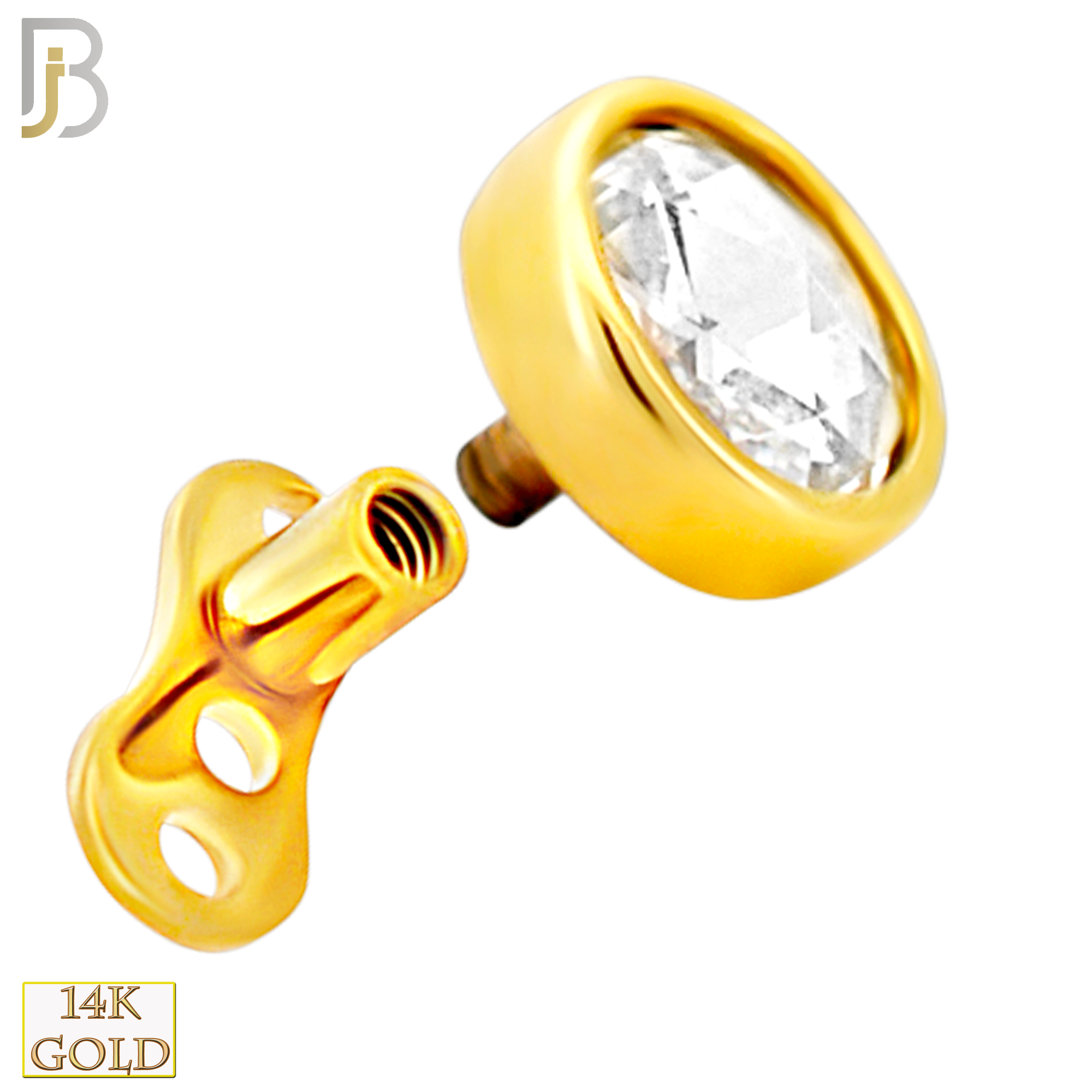 14-G23G-DM03 - G23 Titanium Gold Plated Anchor with 14k Gold Top with Bezel Set Rose Cut Lab Diamond Dermal - Internally Threaded - 4.5mm image