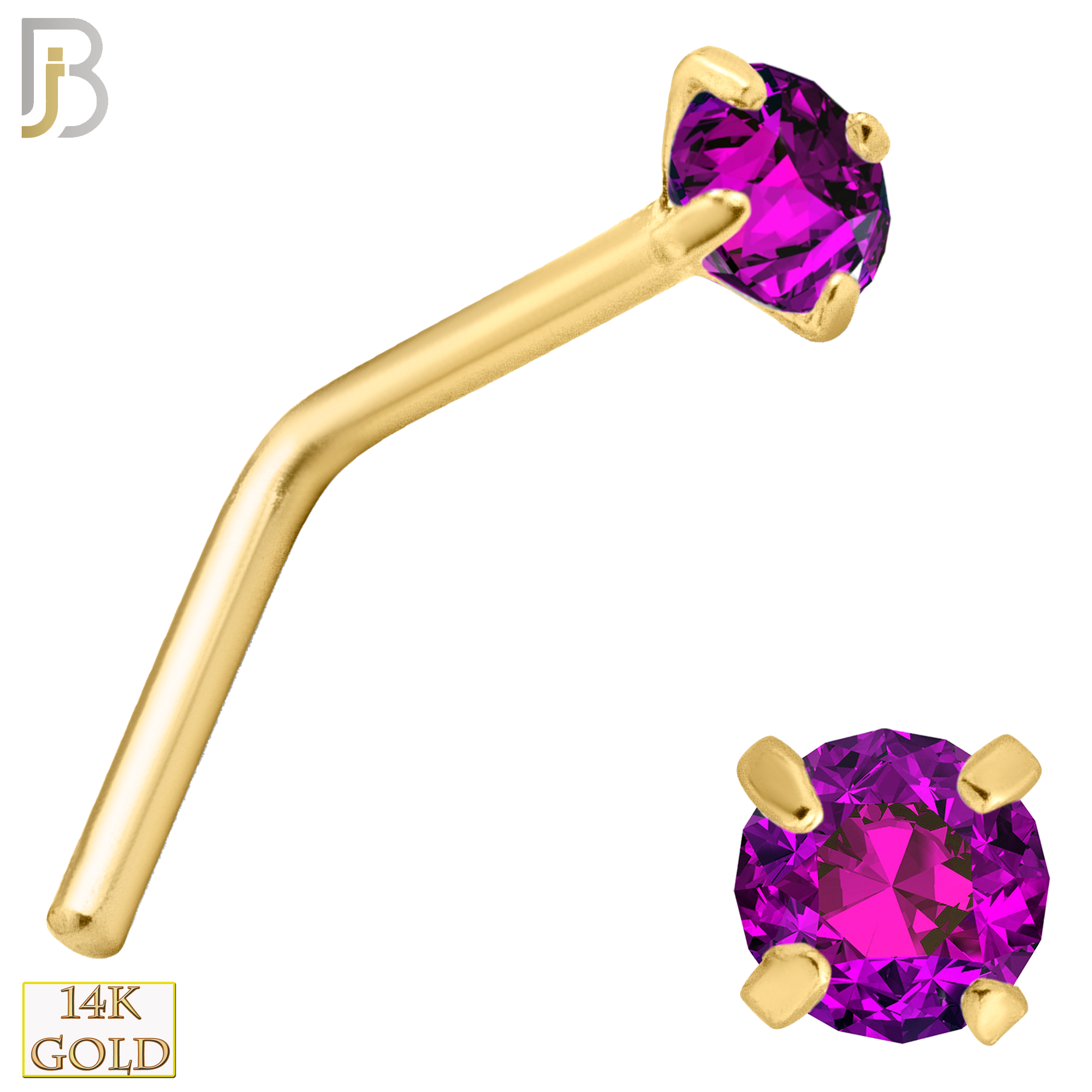 14-NR10CYR - 20g 14k Yellow Gold L-Shaped with Ruby Colored CZ image 4